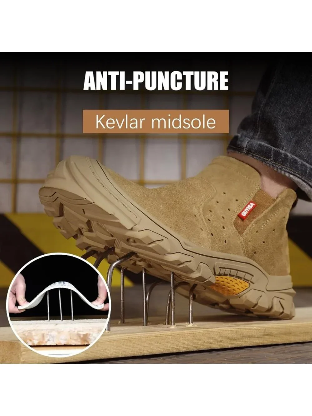 Men's Brown Fireproof Shoes Casual Steel Toe Slip On Mid Top Jobsite Work Boots
